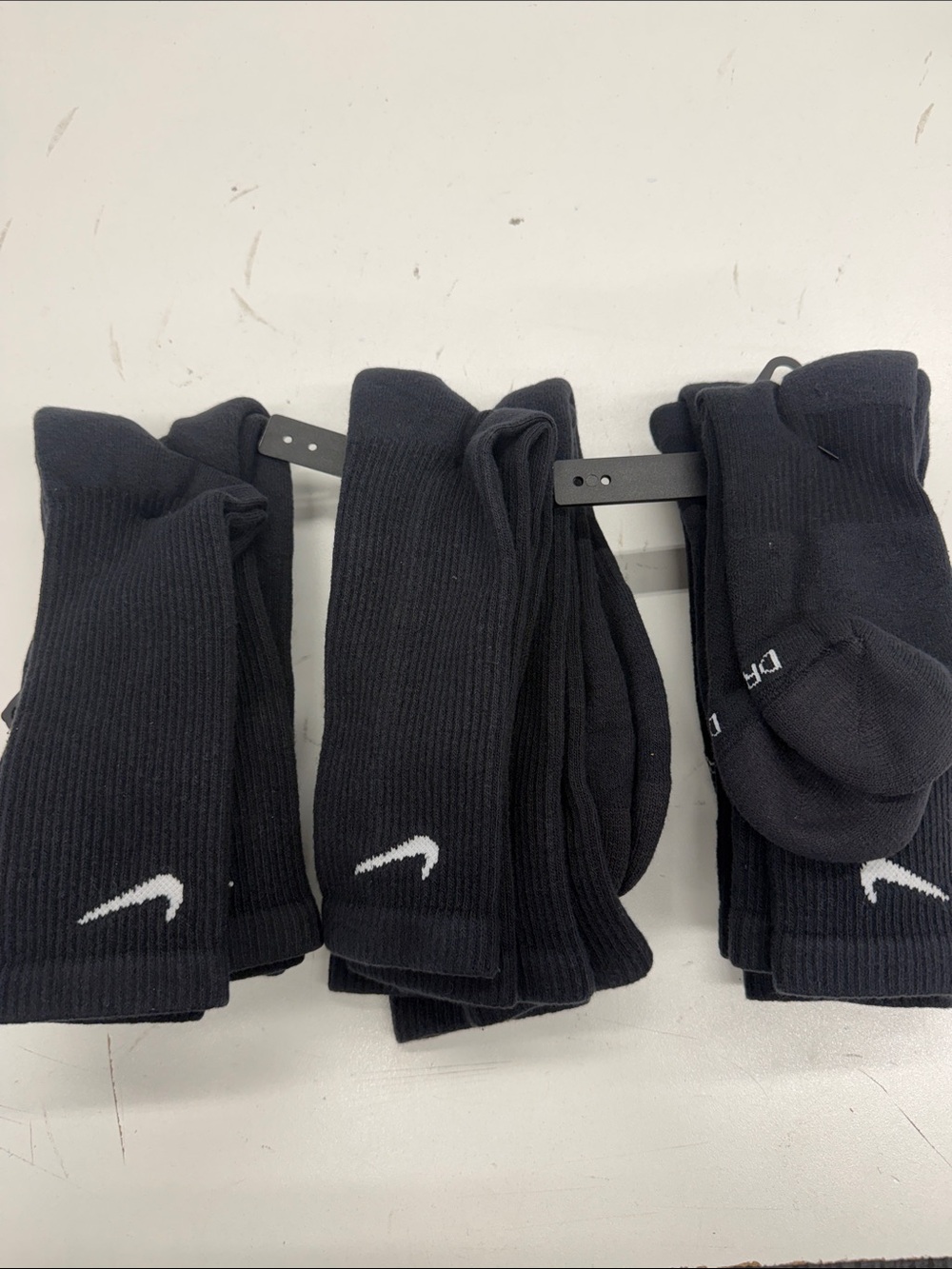 Nike Black Crew Everyday Plus Large Socks with White Swoosh - 9 Pack